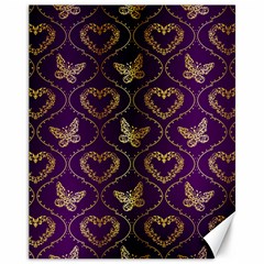 Flower Butterfly Gold Purple Heart Love Canvas 11  X 14   by Mariart