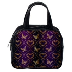 Flower Butterfly Gold Purple Heart Love Classic Handbags (one Side) by Mariart