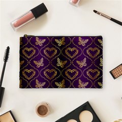 Flower Butterfly Gold Purple Heart Love Cosmetic Bag (medium)  by Mariart