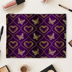 Flower Butterfly Gold Purple Heart Love Cosmetic Bag (xl) by Mariart