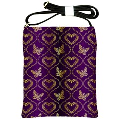 Flower Butterfly Gold Purple Heart Love Shoulder Sling Bags by Mariart