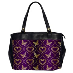 Flower Butterfly Gold Purple Heart Love Office Handbags (2 Sides)  by Mariart