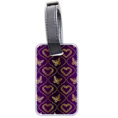 Flower Butterfly Gold Purple Heart Love Luggage Tags (two Sides) by Mariart