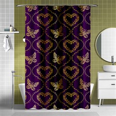 Flower Butterfly Gold Purple Heart Love Shower Curtain 48  X 72  (small)  by Mariart