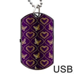 Flower Butterfly Gold Purple Heart Love Dog Tag Usb Flash (two Sides) by Mariart