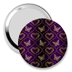 Flower Butterfly Gold Purple Heart Love 3  Handbag Mirrors by Mariart