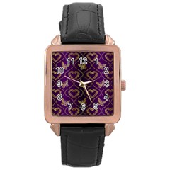 Flower Butterfly Gold Purple Heart Love Rose Gold Leather Watch  by Mariart