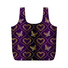 Flower Butterfly Gold Purple Heart Love Full Print Recycle Bags (m)  by Mariart