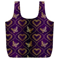 Flower Butterfly Gold Purple Heart Love Full Print Recycle Bags (l)  by Mariart