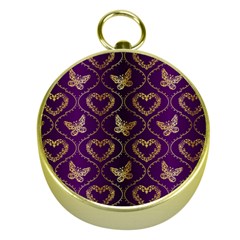 Flower Butterfly Gold Purple Heart Love Gold Compasses by Mariart