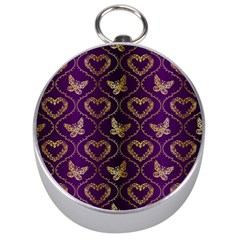 Flower Butterfly Gold Purple Heart Love Silver Compasses by Mariart