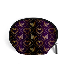 Flower Butterfly Gold Purple Heart Love Accessory Pouches (small)  by Mariart