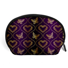 Flower Butterfly Gold Purple Heart Love Accessory Pouches (large)  by Mariart