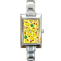 Animals Yellow Chicken Chicks Worm Green Rectangle Italian Charm Watch by Mariart