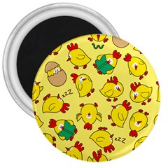 Animals Yellow Chicken Chicks Worm Green 3  Magnets by Mariart