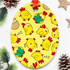 Animals Yellow Chicken Chicks Worm Green Ornament (oval) by Mariart