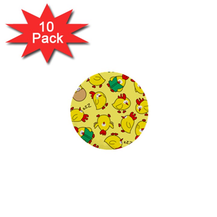 Animals Yellow Chicken Chicks Worm Green 1  Mini Buttons (10 pack) 