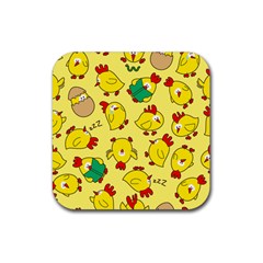 Animals Yellow Chicken Chicks Worm Green Rubber Coaster (square) 