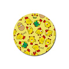 Animals Yellow Chicken Chicks Worm Green Rubber Round Coaster (4 Pack)  by Mariart