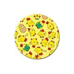 Animals Yellow Chicken Chicks Worm Green Magnet 3  (round) by Mariart