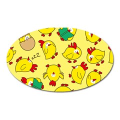 Animals Yellow Chicken Chicks Worm Green Oval Magnet by Mariart