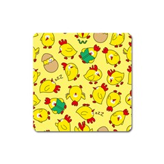 Animals Yellow Chicken Chicks Worm Green Square Magnet by Mariart