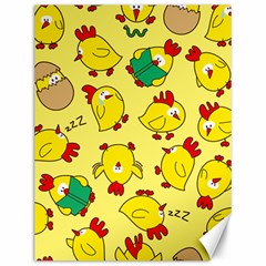 Animals Yellow Chicken Chicks Worm Green Canvas 12  X 16   by Mariart