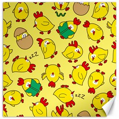 Animals Yellow Chicken Chicks Worm Green Canvas 20  X 20   by Mariart