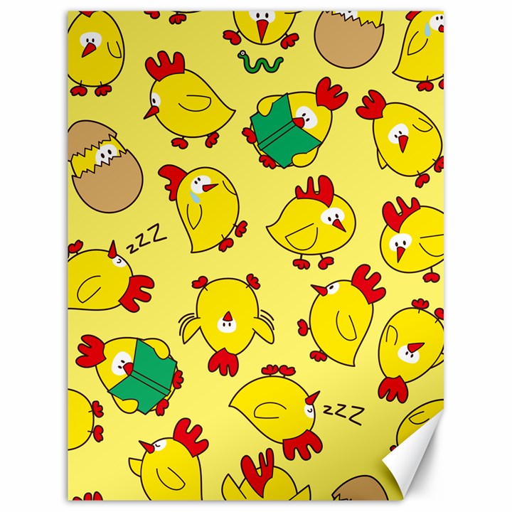 Animals Yellow Chicken Chicks Worm Green Canvas 18  x 24  