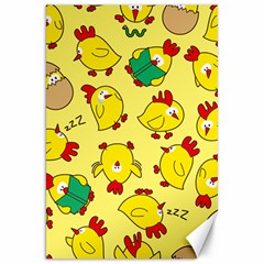 Animals Yellow Chicken Chicks Worm Green Canvas 20  X 30   by Mariart