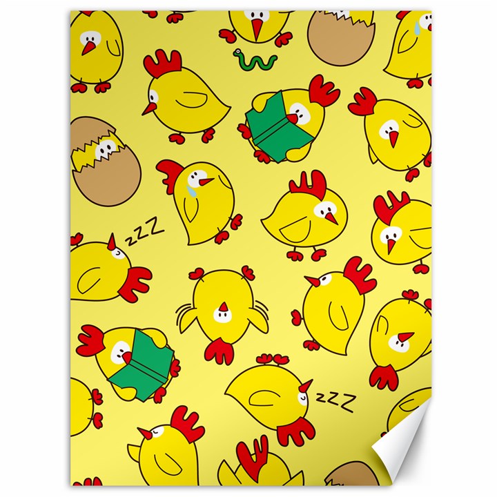 Animals Yellow Chicken Chicks Worm Green Canvas 36  x 48  