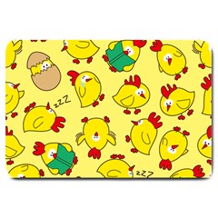 Animals Yellow Chicken Chicks Worm Green Large Doormat  by Mariart