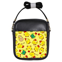 Animals Yellow Chicken Chicks Worm Green Girls Sling Bags by Mariart