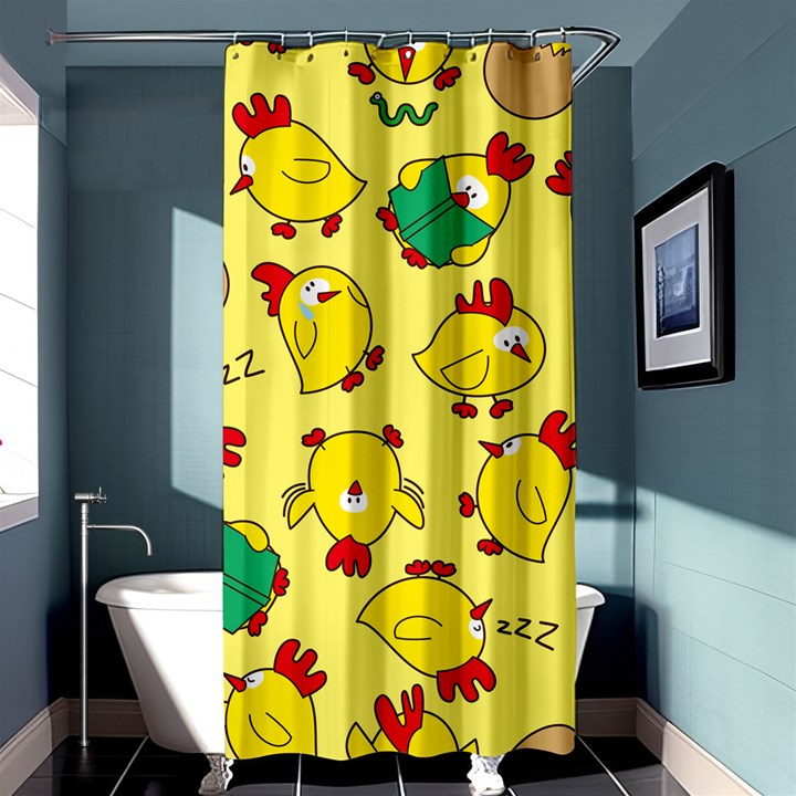 Animals Yellow Chicken Chicks Worm Green Shower Curtain 36  x 72  (Stall) 