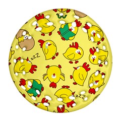 Animals Yellow Chicken Chicks Worm Green Ornament (round Filigree) by Mariart