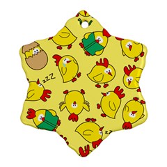 Animals Yellow Chicken Chicks Worm Green Ornament (snowflake) by Mariart