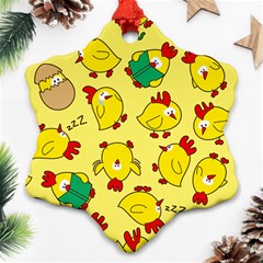 Animals Yellow Chicken Chicks Worm Green Snowflake Ornament (two Sides) by Mariart