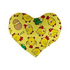 Animals Yellow Chicken Chicks Worm Green Standard 16  Premium Heart Shape Cushions by Mariart