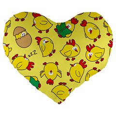 Animals Yellow Chicken Chicks Worm Green Large 19  Premium Heart Shape Cushions by Mariart