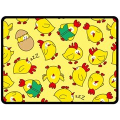 Animals Yellow Chicken Chicks Worm Green Double Sided Fleece Blanket (large)  by Mariart