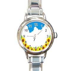 Cloud Blue Sky Sunflower Yellow Green White Round Italian Charm Watch by Mariart