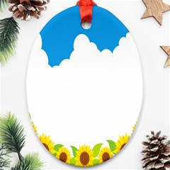 Cloud Blue Sky Sunflower Yellow Green White Ornament (oval) by Mariart