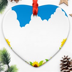 Cloud Blue Sky Sunflower Yellow Green White Ornament (heart) by Mariart