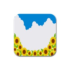 Cloud Blue Sky Sunflower Yellow Green White Rubber Square Coaster (4 Pack)  by Mariart