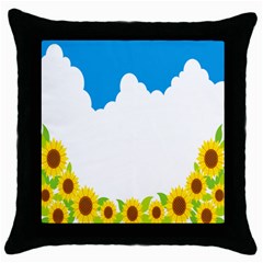 Cloud Blue Sky Sunflower Yellow Green White Throw Pillow Case (black) by Mariart