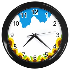 Cloud Blue Sky Sunflower Yellow Green White Wall Clocks (black) by Mariart