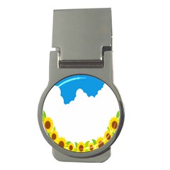 Cloud Blue Sky Sunflower Yellow Green White Money Clips (round) 