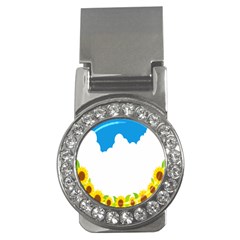 Cloud Blue Sky Sunflower Yellow Green White Money Clips (cz) 