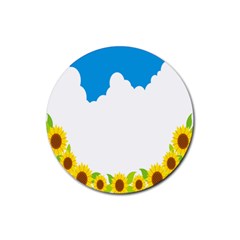 Cloud Blue Sky Sunflower Yellow Green White Rubber Round Coaster (4 Pack)  by Mariart