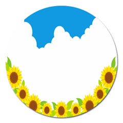 Cloud Blue Sky Sunflower Yellow Green White Magnet 5  (round) by Mariart